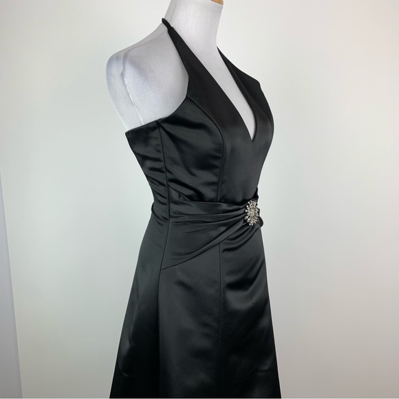 Vintage Jessica McClintock for Gunne Sax Black Satin Halter Evening Dress 3/4 - Picture 5 of 14